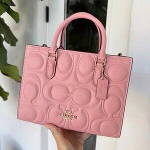 ‼️ Coach Maggie Small Tote Bag Signature Leather CY670 Pink Petal